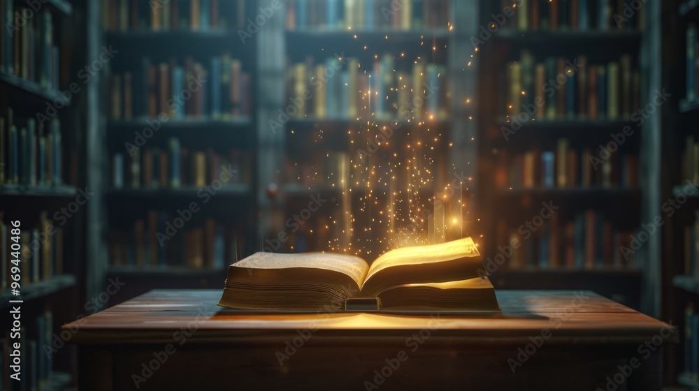 Magical Book in a Library Magical Book in a Library