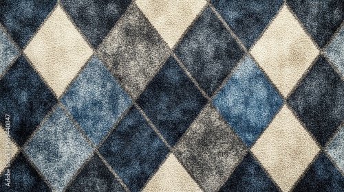 Classic argyle pattern with diamonds in muted shades of grey and blue