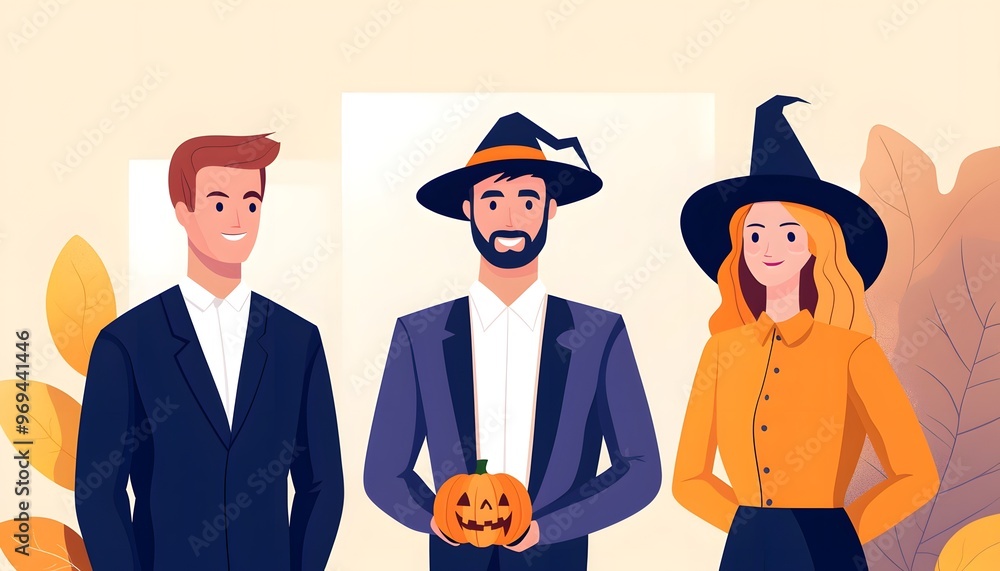 Three friends in Halloween costumes, celebrating with a pumpkin, showcasing festive spirit and creativity. Three friends in Halloween costumes, celebrating with a pumpkin, showcasing festive spirit and creativity.