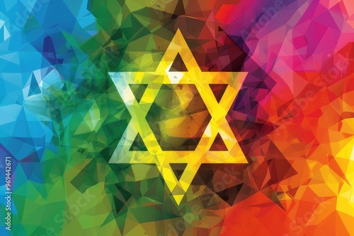 Vibrant star of david on abstract geometric background celebrating jewish heritage. AI photo