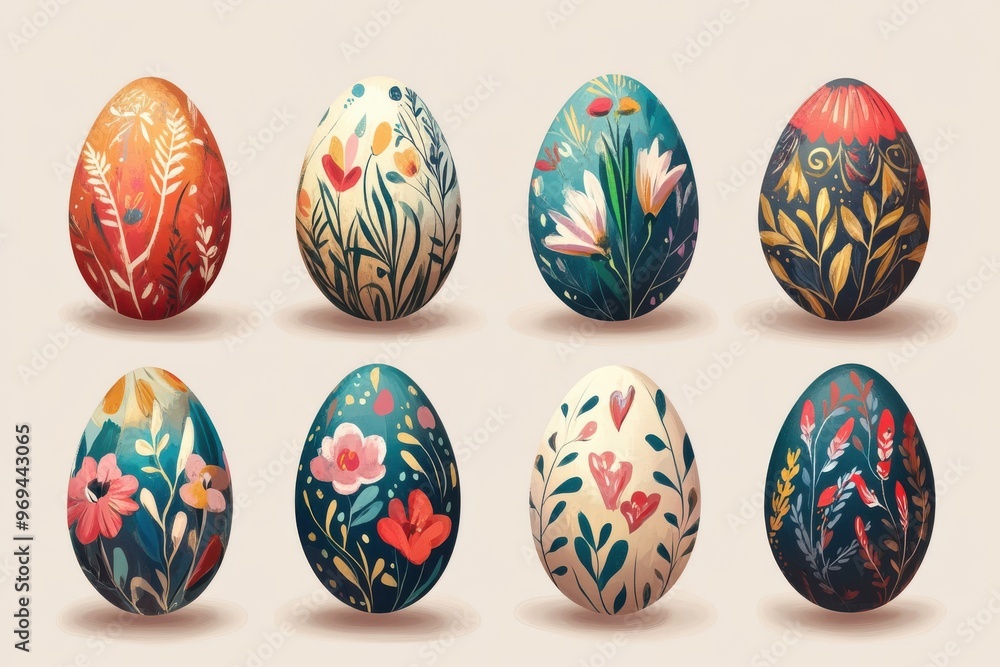Artistic showcase of colorful easter egg creations featuring distinctive and eye-catching patterns Artistic showcase of colorful easter egg creations featuring distinctive and eye-catching patterns