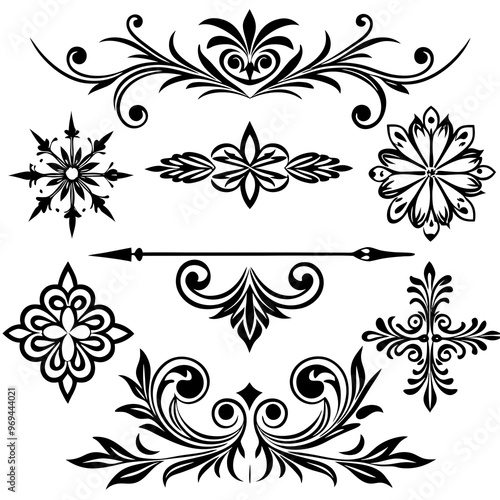 Black ornaments, vector abstract floral frame, design elements with corners and ornaments