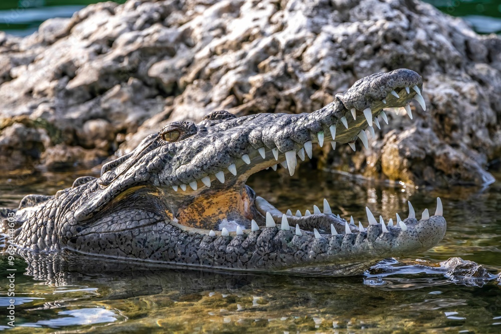 Obraz premium Crocodile with Open Mouth in Natural Habitat
