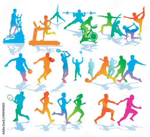Diverse Sportarten und Fitness Übungen, illustration..eps
