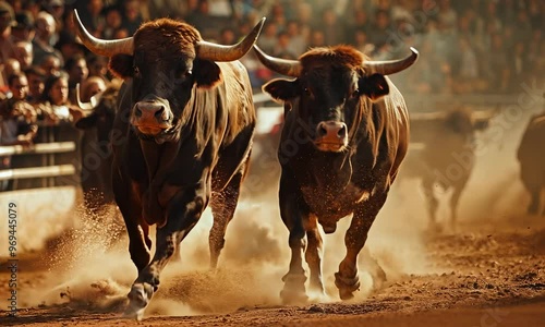 Thrilling bull run at Bull Ring showcasing the excitement and adrenaline of the event