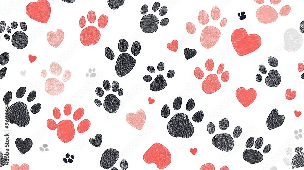 Paw Prints & Hearts Pattern. Paw Prints & Hearts Pattern.