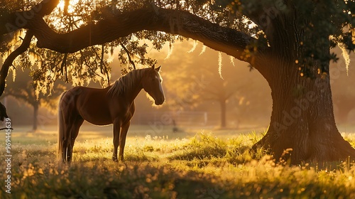 Obraz na płótnie Lovely horse photo beneath a tree of oak w salonie