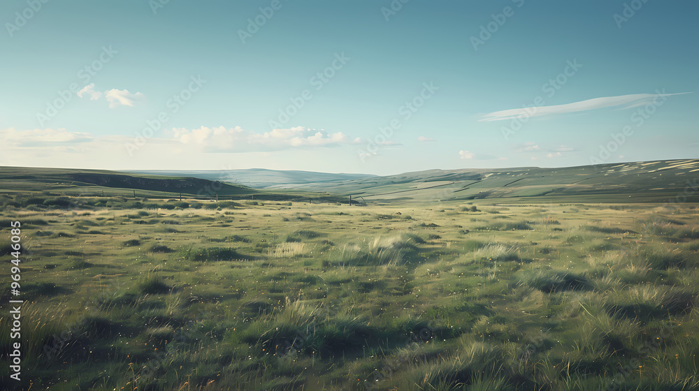 Rolling Countryside Landscape with Clear Skies for Commercial Background