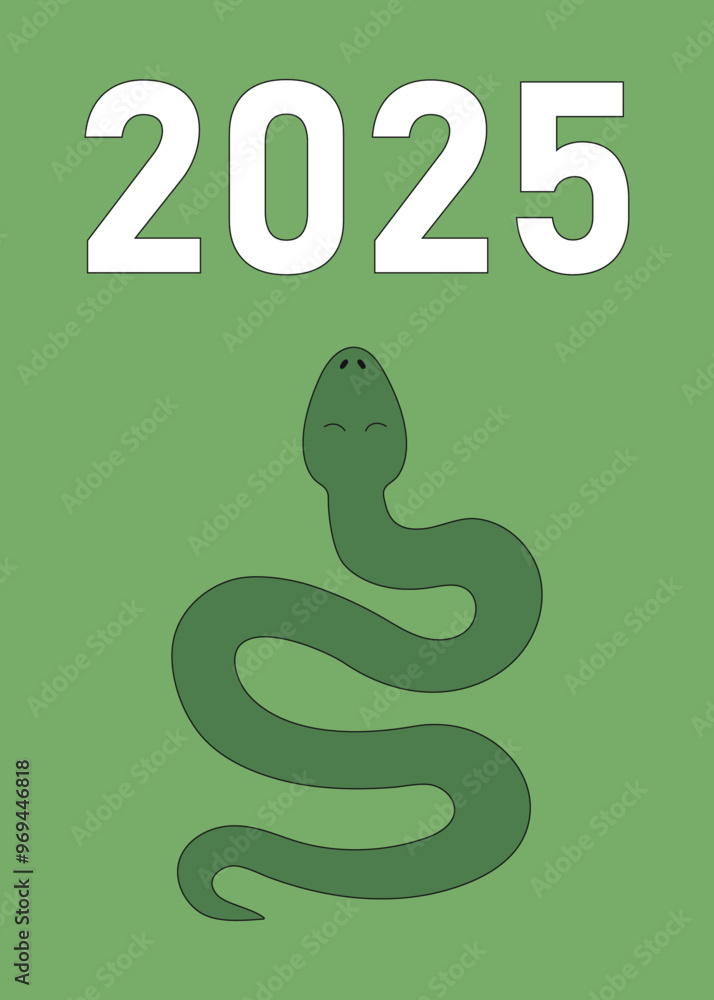 New Year's card with a snake. 2025 New Year. Year of the snake. Merry Christmas and Happy New Year. Green and beige vector illustration. New Year's card with a snake. 2025 New Year. Year of the snake. Merry Christmas and Happy New Year. Green and beige vector illustration.