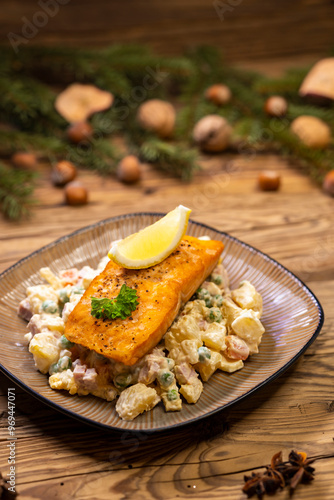 Christmas baked salmon with potato salad