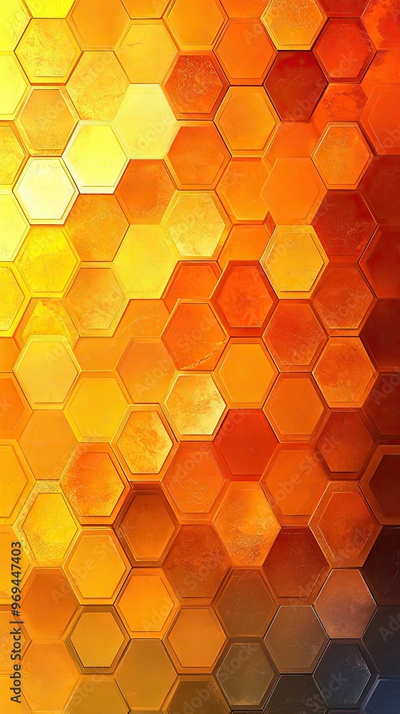 Hexagon honeycomb pattern with gradient colors from yellow to orange Hexagon honeycomb pattern with gradient colors from yellow to orange