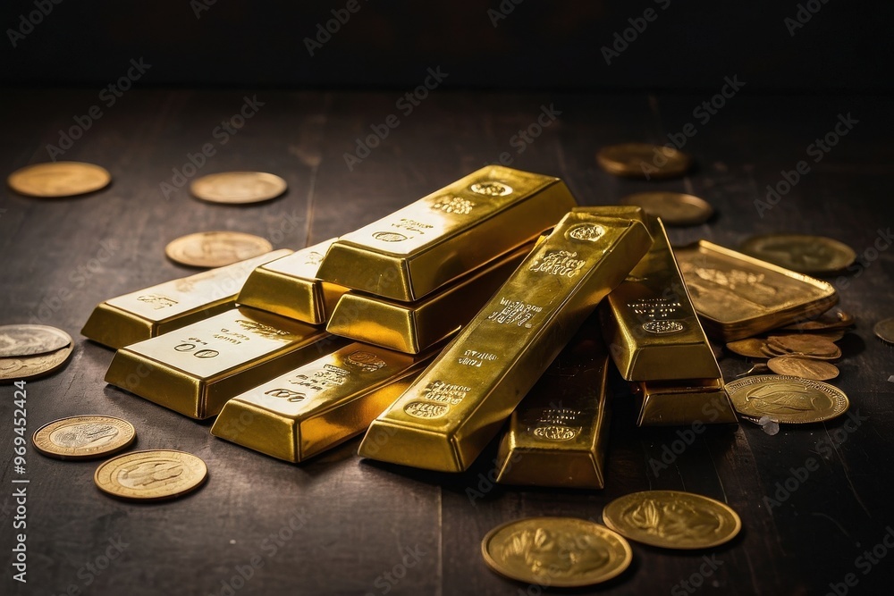 Money and gold bars lie on the floor Money and gold bars lie on the floor