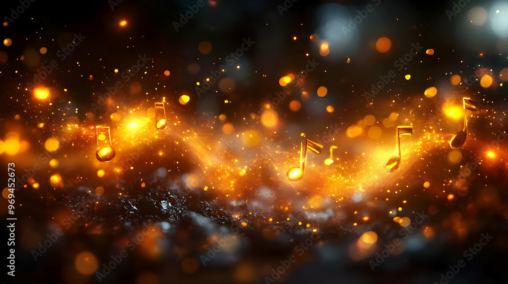A vibrant display of musical notes amidst shimmering lights, evoking creativity and inspiration. A vibrant display of musical notes amidst shimmering lights, evoking creativity and inspiration.