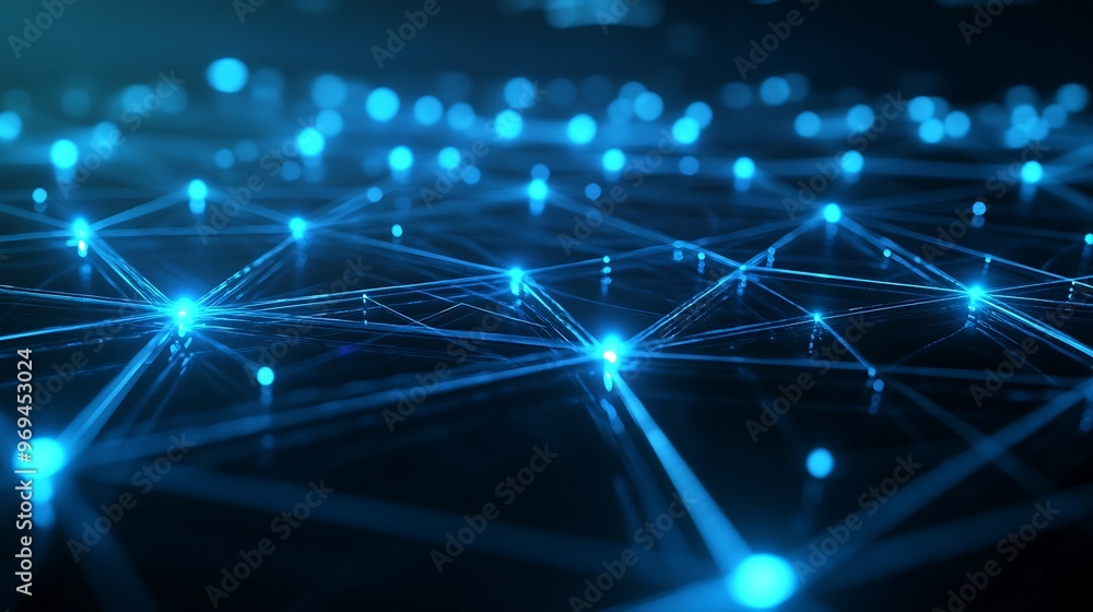 Illuminated Digital Network of 3D Printers in Triangular Formation on Dark Background Illuminated Digital Network of 3D Printers in Triangular Formation on Dark Background