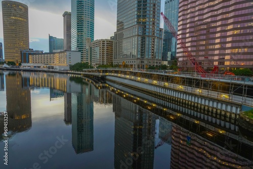 Wallpaper Mural Night view of Tampa Florida along the Hillsborough River in the evening Torontodigital.ca