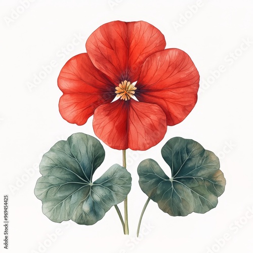 Wallpaper Mural Vibrant Watercolor Nasturtium Bloom on White Background - High Detail 8K Resolution Stock Photo Torontodigital.ca