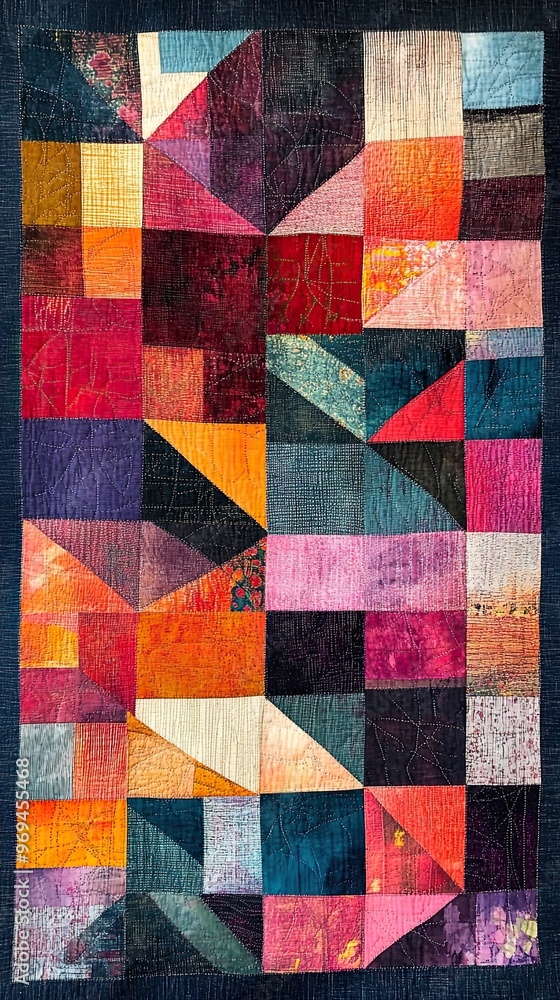 Fototapeta premium Quilt pattern with geometric shapes and patchwork textures