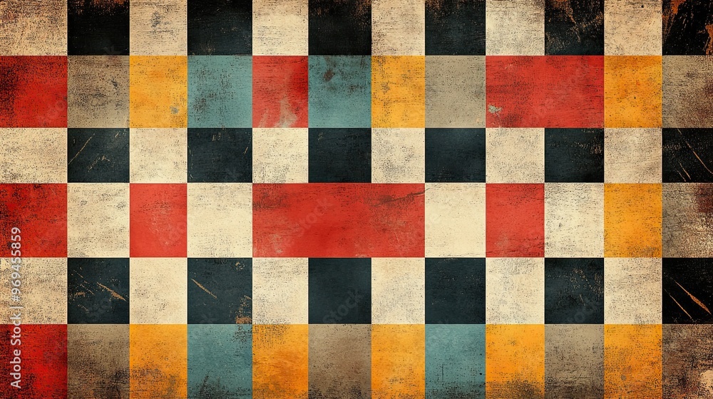 Retro checkered pattern with bold colors and sharp edges Retro checkered pattern with bold colors and sharp edges