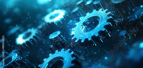 Conceptual illustration depicting gears and upward arrows, representing the mechanics of progress and innovation in business ,Growth and success in a mechanical context often involve in technology