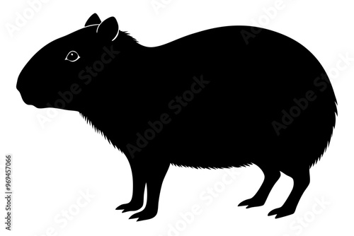 Vector illustration of a black pig silhouette, a farm animal also known as pork