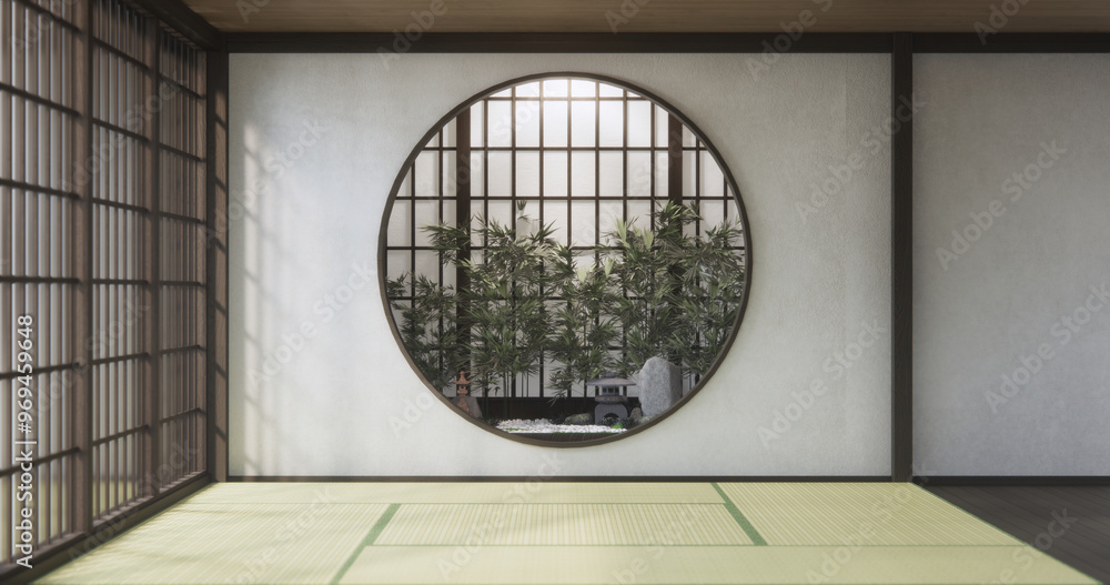 Standard Empty room japan and tatami mat floor. 3D rendering Standard Empty room japan and tatami mat floor. 3D rendering