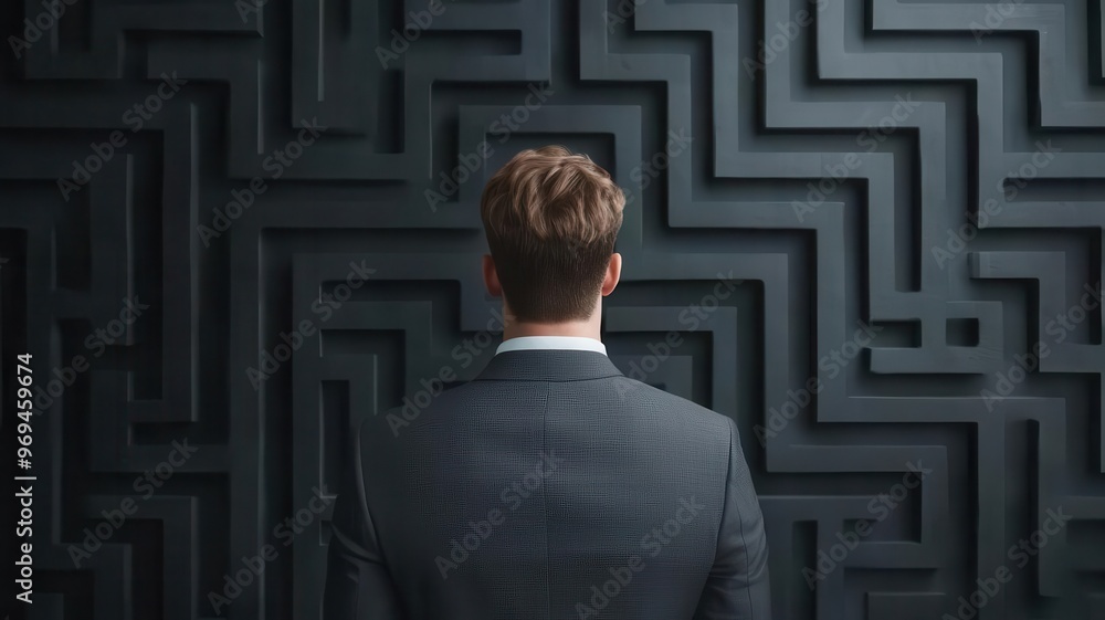 Business leader navigating through a maze of data visualizations, symbolizing strategic execution, problemsolving, datadriven decisions Business leader navigating through a maze of data visualizations, symbolizing strategic execution, problemsolving, datadriven decisions