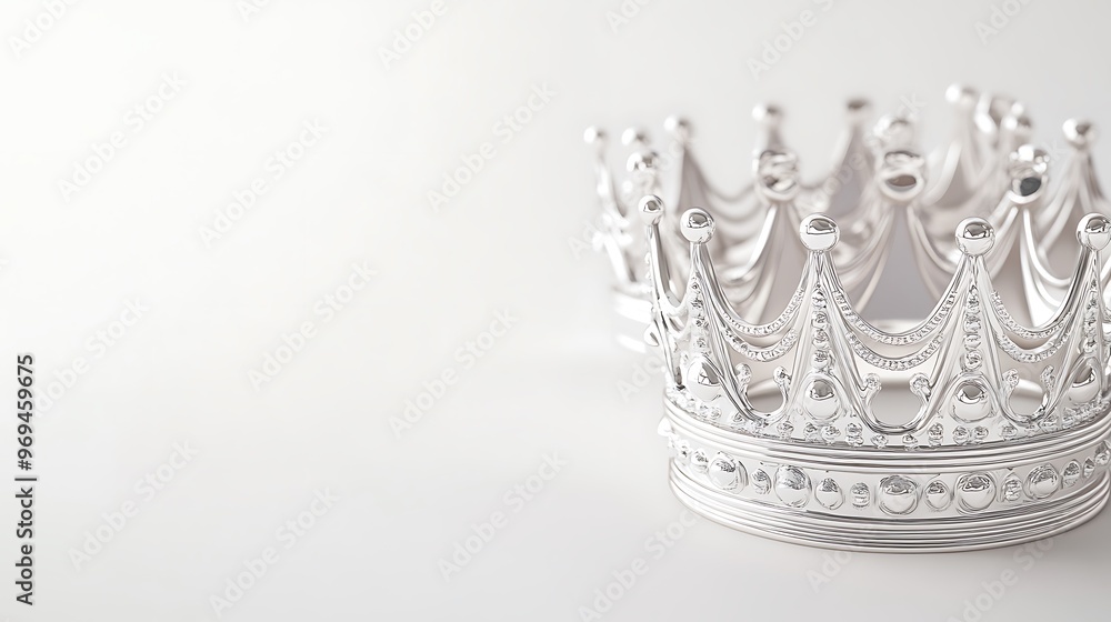 Glowing Silver Crowns - Symbol of Majesty and Prestige | 3D Rendered Illustration on White Background Glowing Silver Crowns - Symbol of Majesty and Prestige | 3D Rendered Illustration on White Background