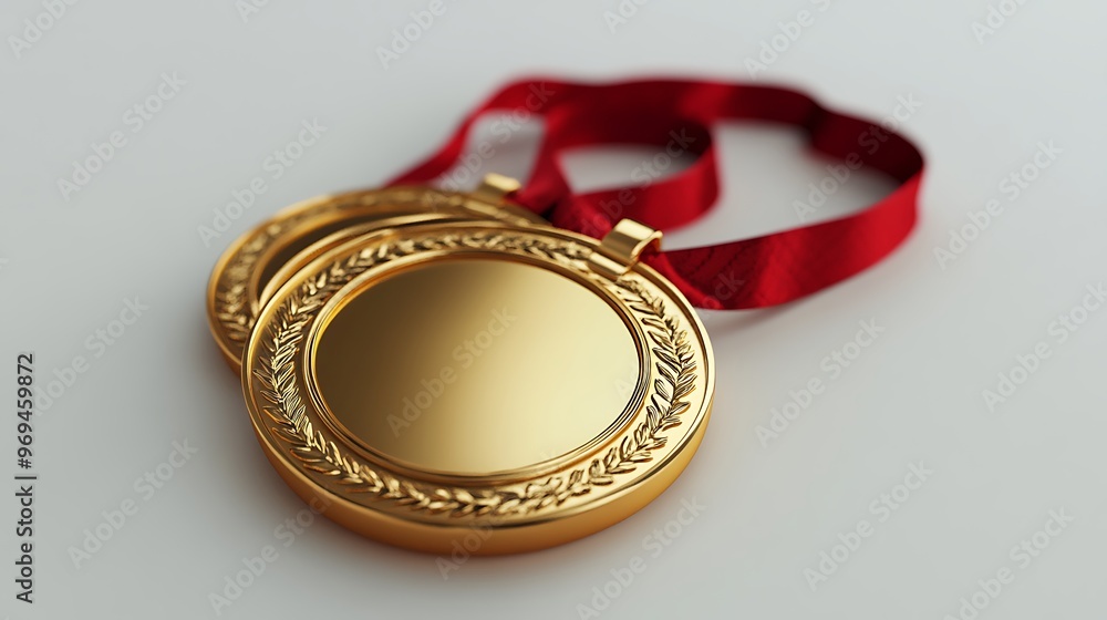 Glowing Gold Medals of Success - 3D Rendering on White Background Glowing Gold Medals of Success - 3D Rendering on White Background
