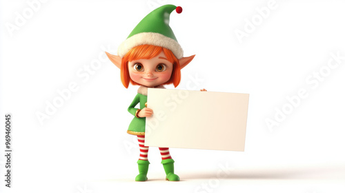 Christmas Elf Holding Sign.
