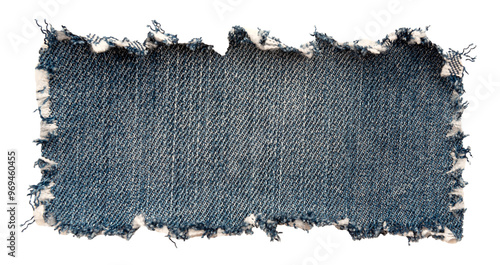 Canvastavla Piece of torn denim on a white background. Denim texture