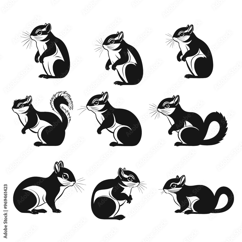 Chipmunk Black and white silhouette vector Chipmunk Black and white silhouette vector