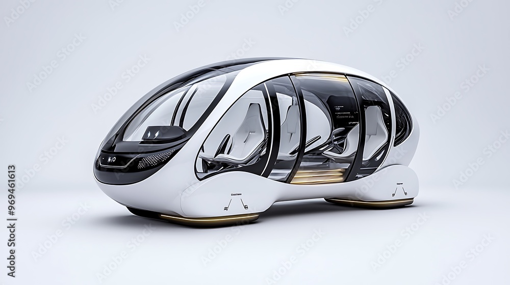 A futuristic electric, self-driving pod car concept with innovative design. A futuristic electric, self-driving pod car concept with innovative design.