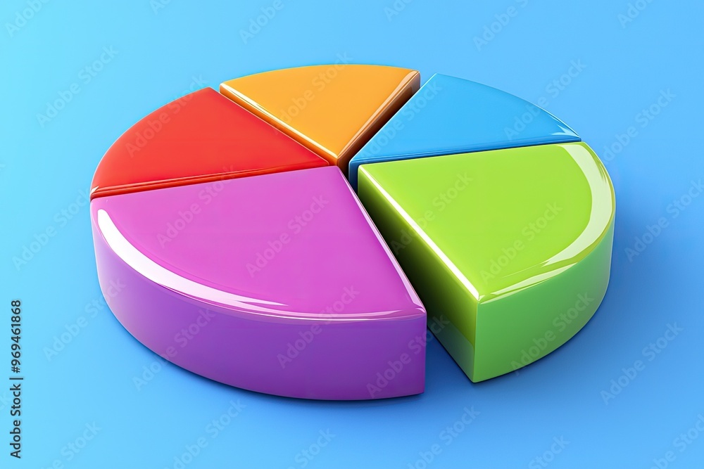 A colorful 3D pie chart against a blue background, ideal for visualizing data and statistics in business and education. A colorful 3D pie chart against a blue background, ideal for visualizing data and statistics in business and education.