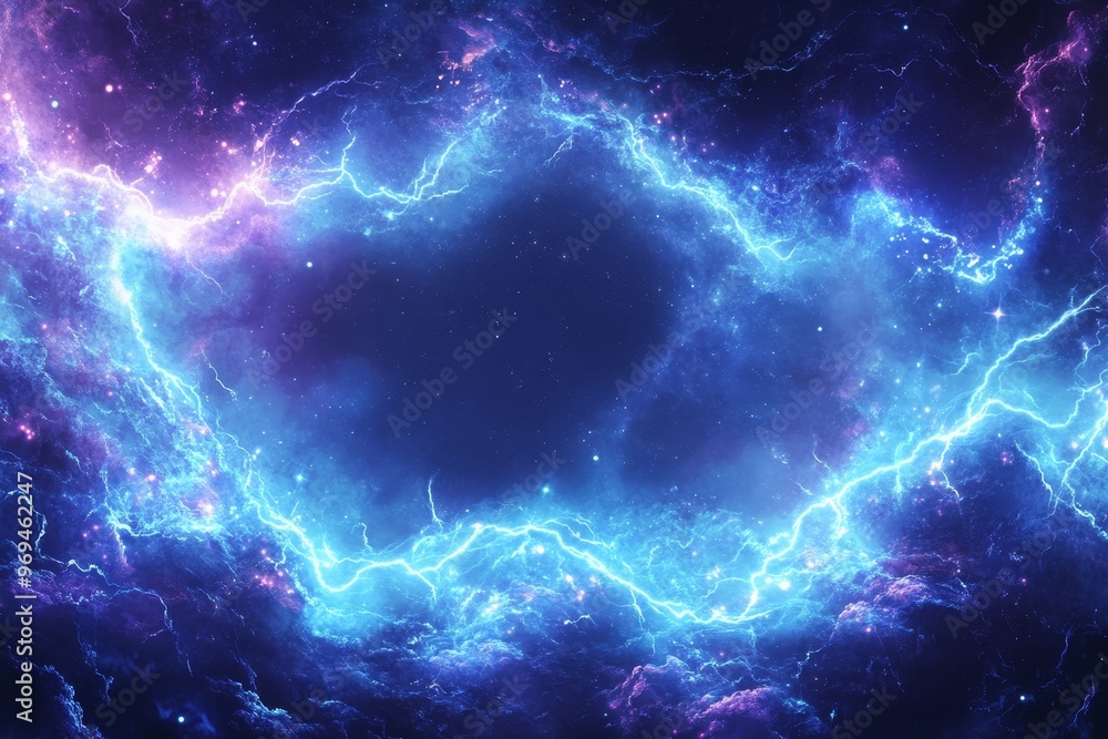 Cosmic Lightning Storm in a Deep Blue Nebula Cosmic Lightning Storm in a Deep Blue Nebula