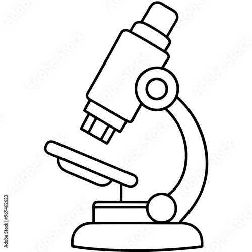 microscope in a doodle style outline coloring book page line art drawing