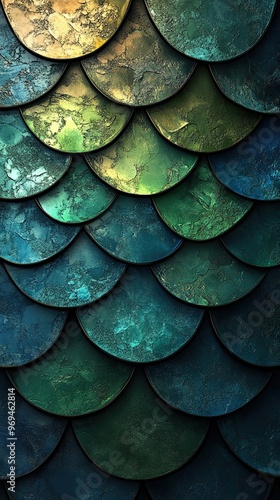 Wallpaper Mural Stylized fish scale pattern with gradient colors from blue to green Torontodigital.ca