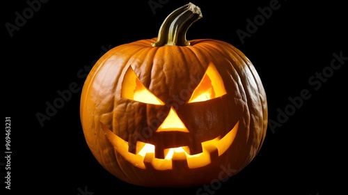 Glowing Jack O Lantern with Evil Grin on Black Background