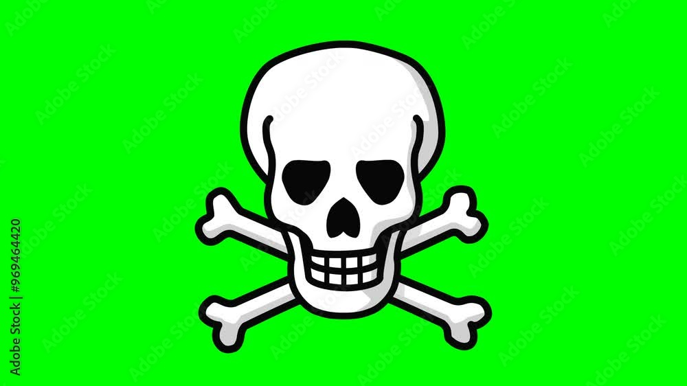 Appearance from the center of a skull and crossbones on green screen with alpha channel Appearance from the center of a skull and crossbones on green screen with alpha channel