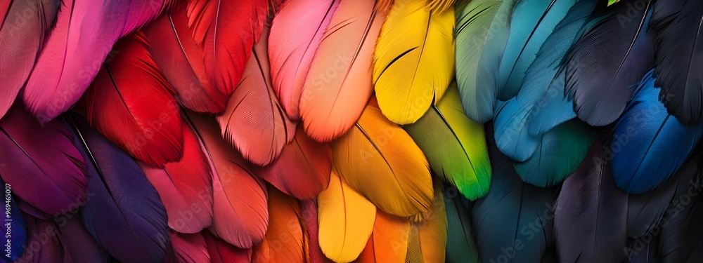 custom made wallpaper toronto digitalA close-up of colorful bird feathers, arranged in the shape of an LGBTQ+ flag