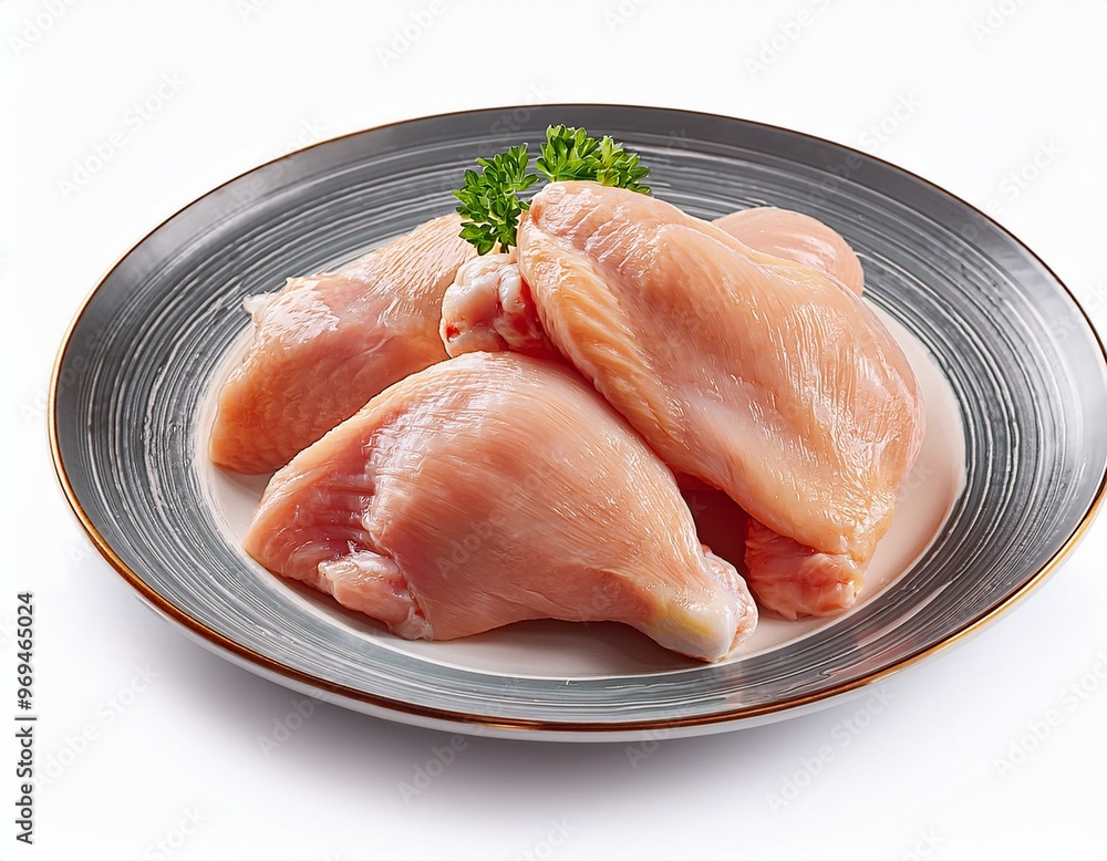 Chicken meat on plate isolated on white background Chicken meat on plate isolated on white background