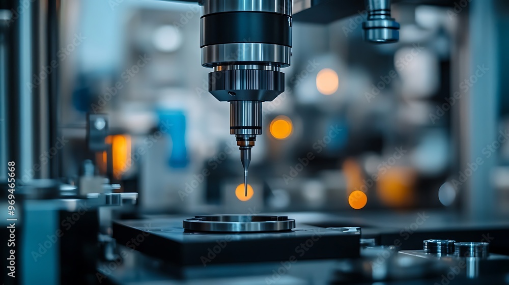 A precision CNC machine, drilling into material with perfect accuracy. A precision CNC machine, drilling into material with perfect accuracy.