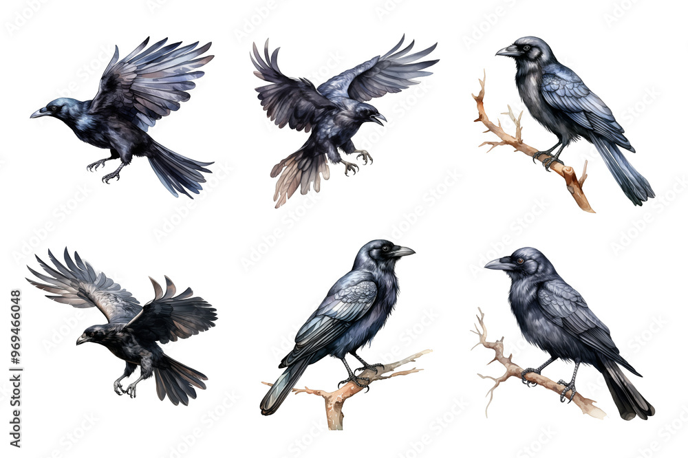 Obraz premium Crow Collection Bundle Set Isolated on a Transparent Background