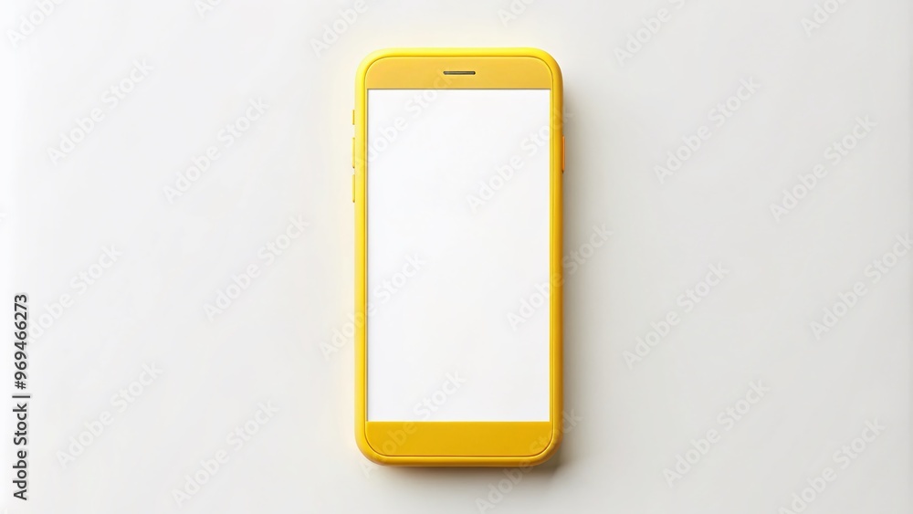 Colorful mockup of a modern yellow phone with a blank screen and white background, ideal for showcasing mobile Colorful mockup of a modern yellow phone with a blank screen and white background, ideal for showcasing mobile