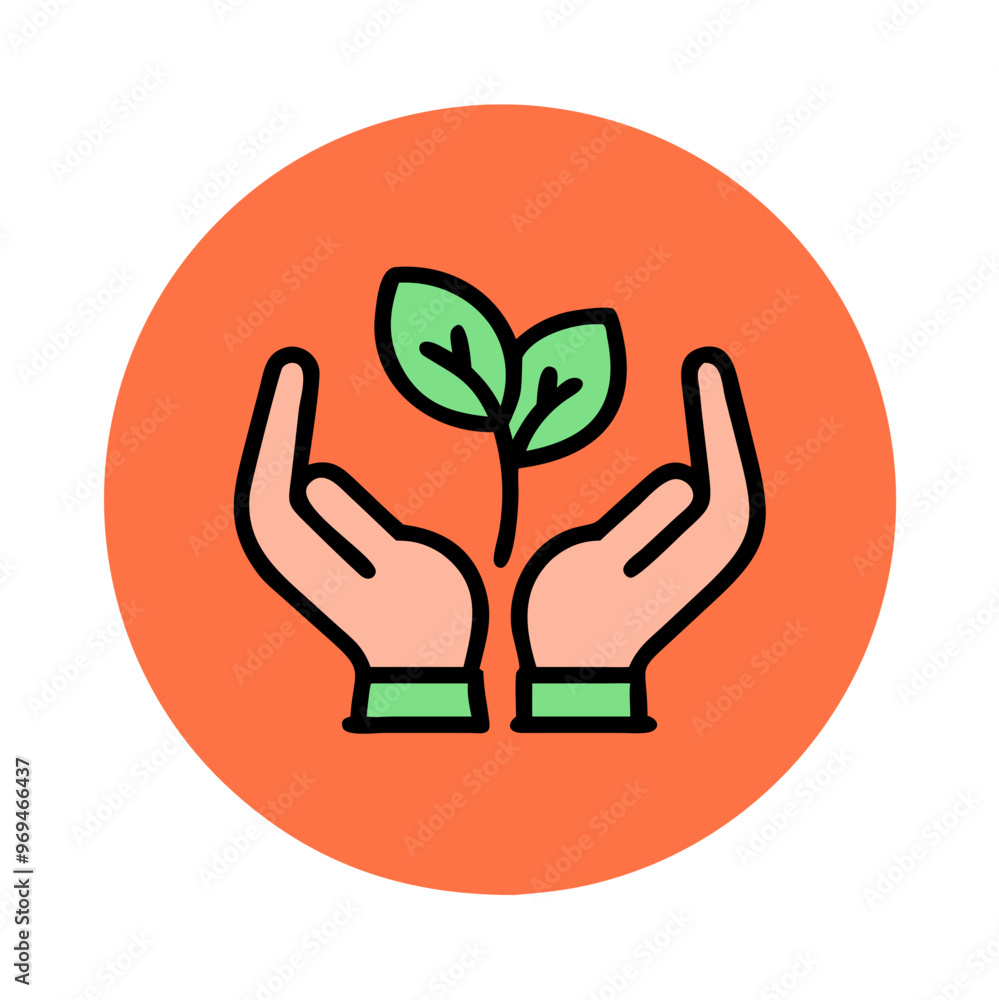 Hands holding plant icon on bright orange background representing ecology and caring for nature
Hands holding plant icon on bright orange background representing ecology and caring for nature