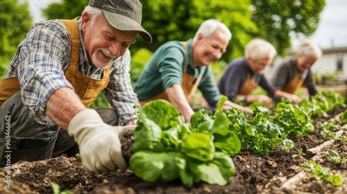 Wallpaper Mural Elderly group enjoying a community gardening program as part of a wellness initiative, senior gardening wellness, mental and physical wellness Torontodigital.ca