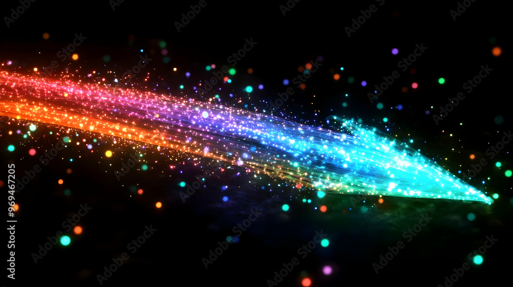 A vibrant, colorful arrow of light with sparkling particles against a dark background. A vibrant, colorful arrow of light with sparkling particles against a dark background.