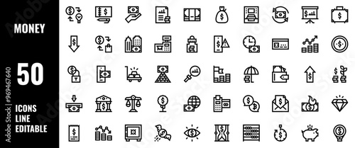 50 Money Icons Set Pack Line Editable Vector Illustration