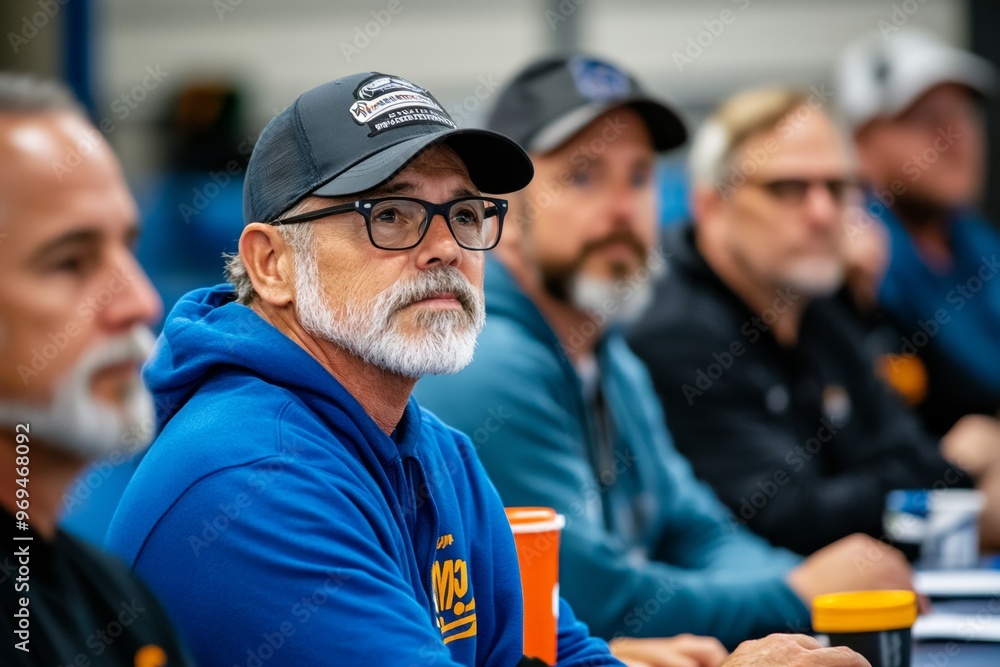 A support group for men with prostate cancer, where patients gather to share their experiences, fears, and encouragement A support group for men with prostate cancer, where patients gather to share their experiences, fears, and encouragement