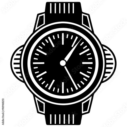 Wristwatch vector illustration, watch vector silhouette icon on white