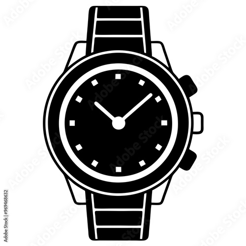 Wristwatch vector illustration, watch vector silhouette icon on white